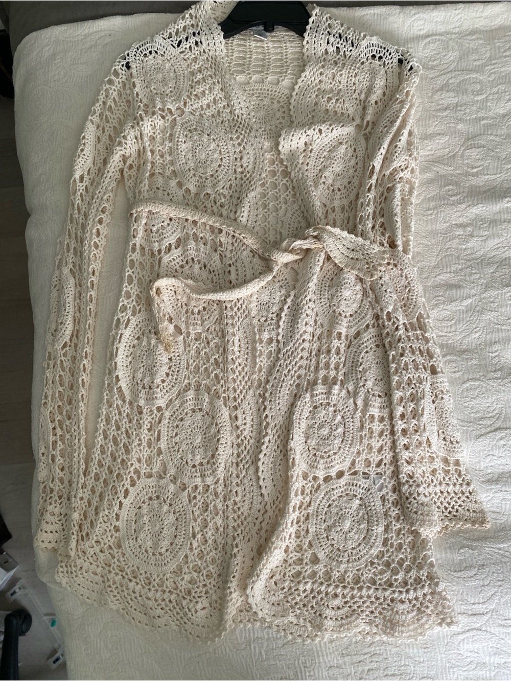 Laundry By Shelli Segal Cream Crochet Openwork Cardigan